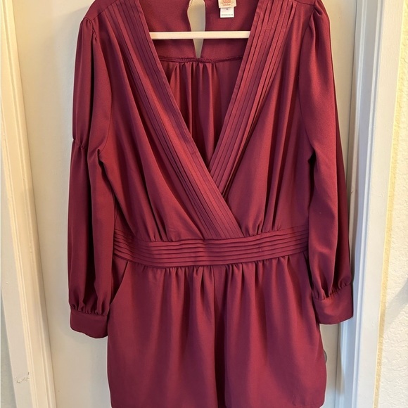 Pants - Elegant Burgundy Long Sleeve Dress